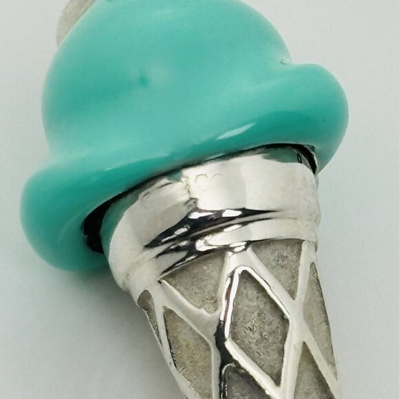 RARE Tiffany Ice Cream Cone Charm in Blue Enamel and Sterling Silver - Picture 8 of 9